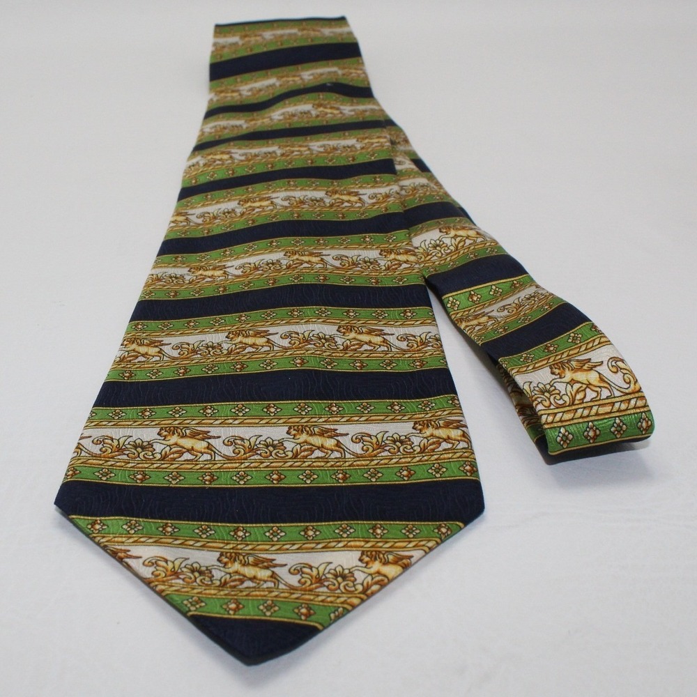 Richel Royal Mens Silk Tie Navy Green Gold Griffin Baroque Hand Made Spain